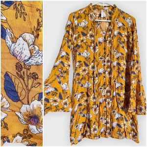 Xhilaration XS Bell Sleeve Tunic Flare Mustard 70s